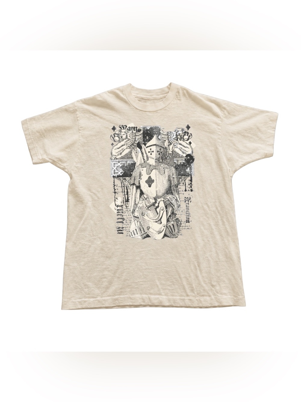 Off White Short Sleeve Tee with Black Knight Graphic